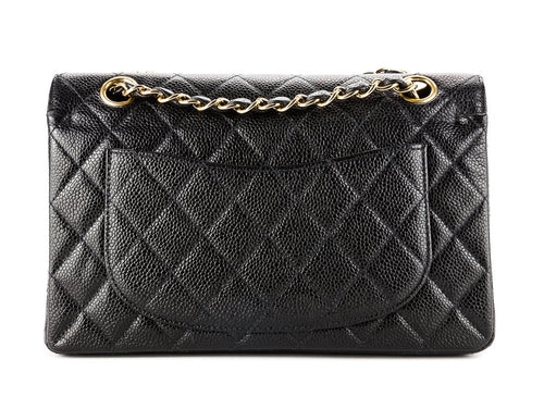 Chanel Medium Classic Double Flap Bag Black Caviar Leather Gold Hardware