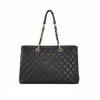 preloved authentic Chanel grand shopping tote bag in Black quilted handbag with gold chain strap for sale secondhand designer bag 