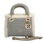 authentic christian dior mini lady dior Suede Shearling Cannage Lady Dior satchel