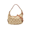 Beige handbag with a pattern on a white background