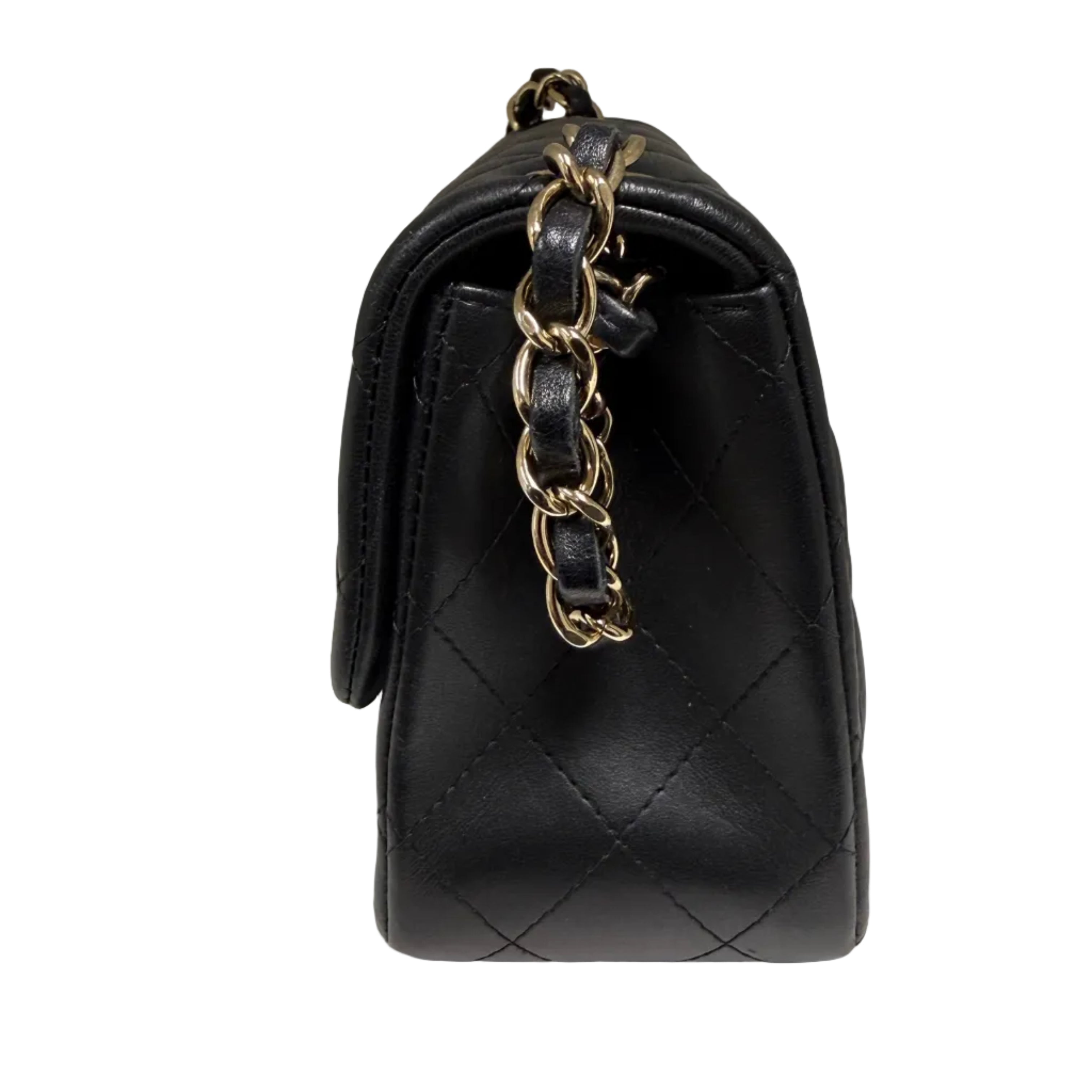 Chanel Classic Square Mini Flap Bag in Black Lambskin with Gold Hardware