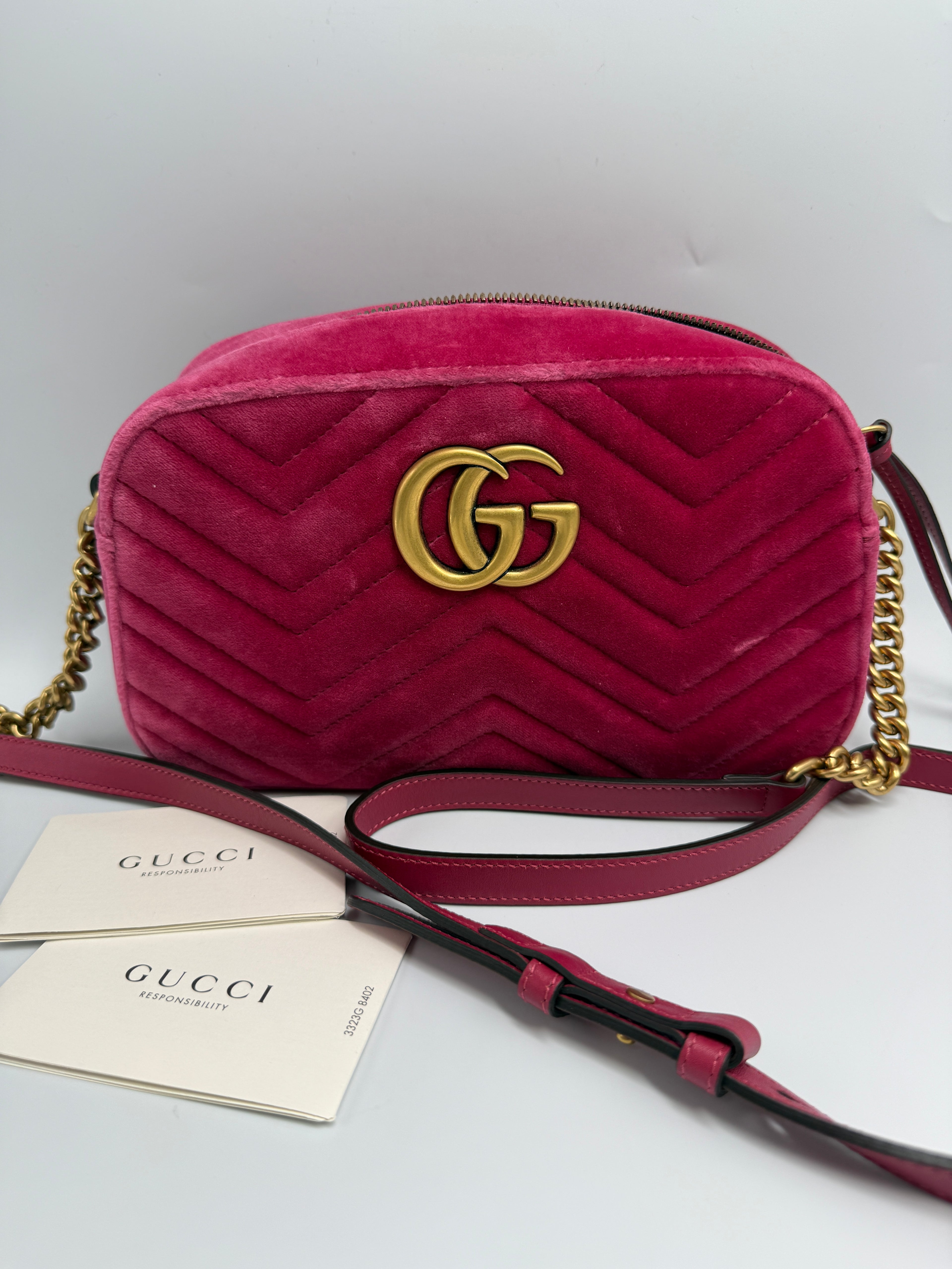 Gucci Velvet Matelass Small GG Marmont Camera Bag