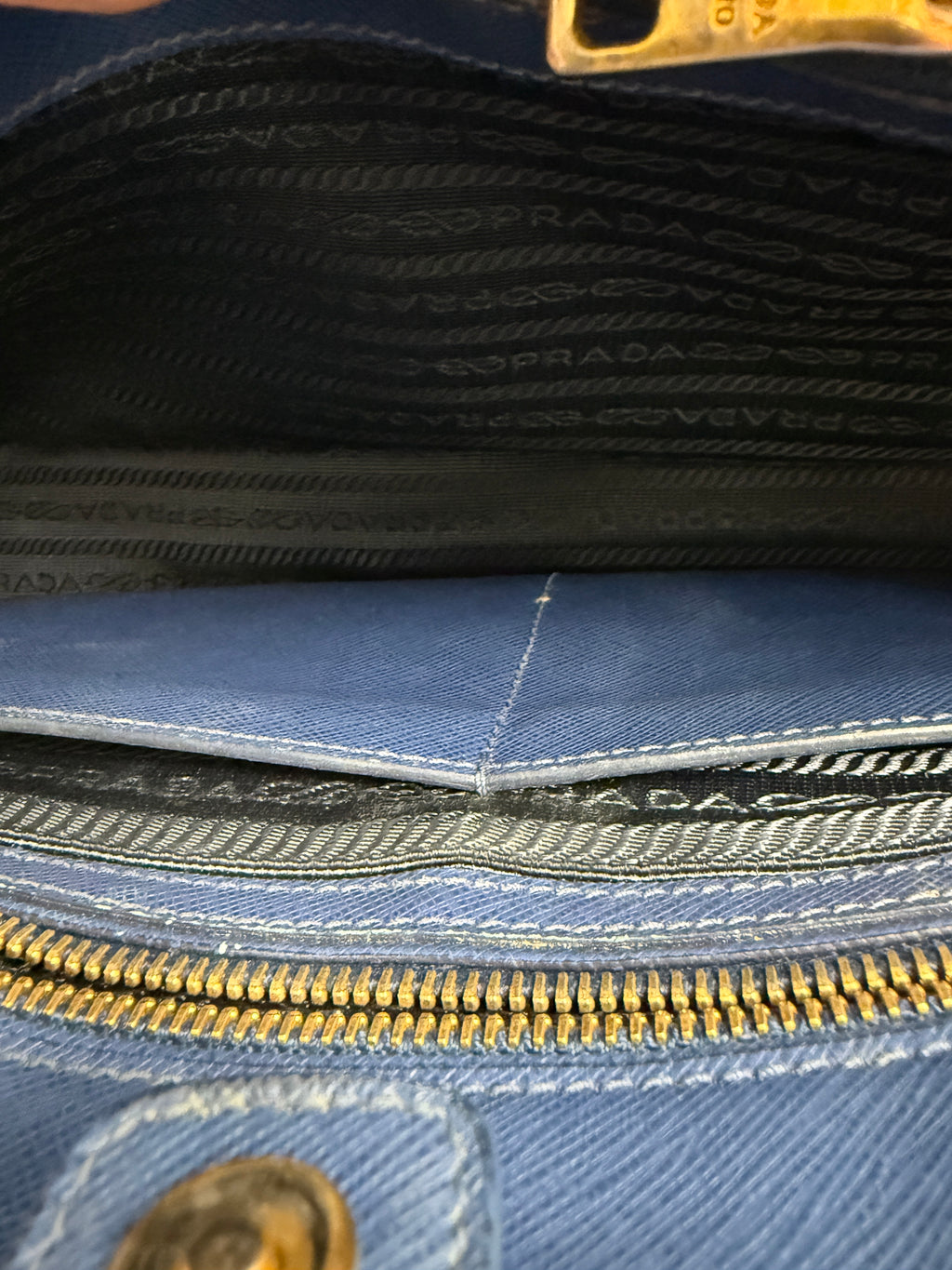 Prada Saffiano Lux Medium Promenade Dome Satchel (Baltico / Dark Navy)