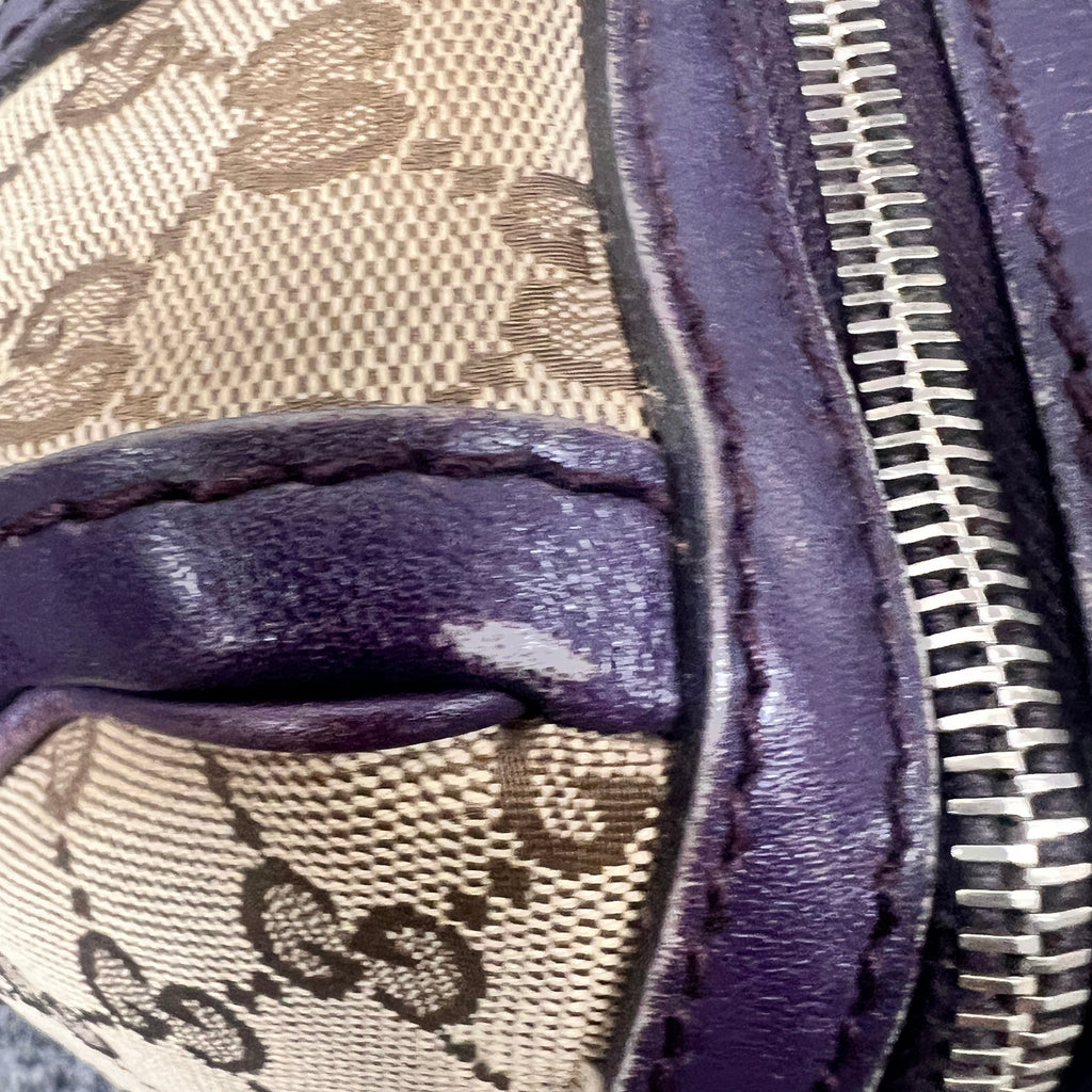 Gucci GG Monogram Canvas Boston Bag with Purple Leather Trim