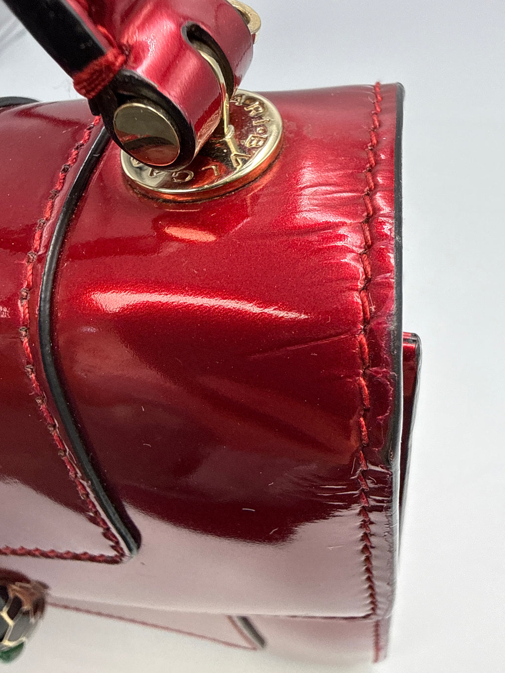 Bvlgari Serpenti Forever Metallic Top-Handle Flap Bag in Ruby Red