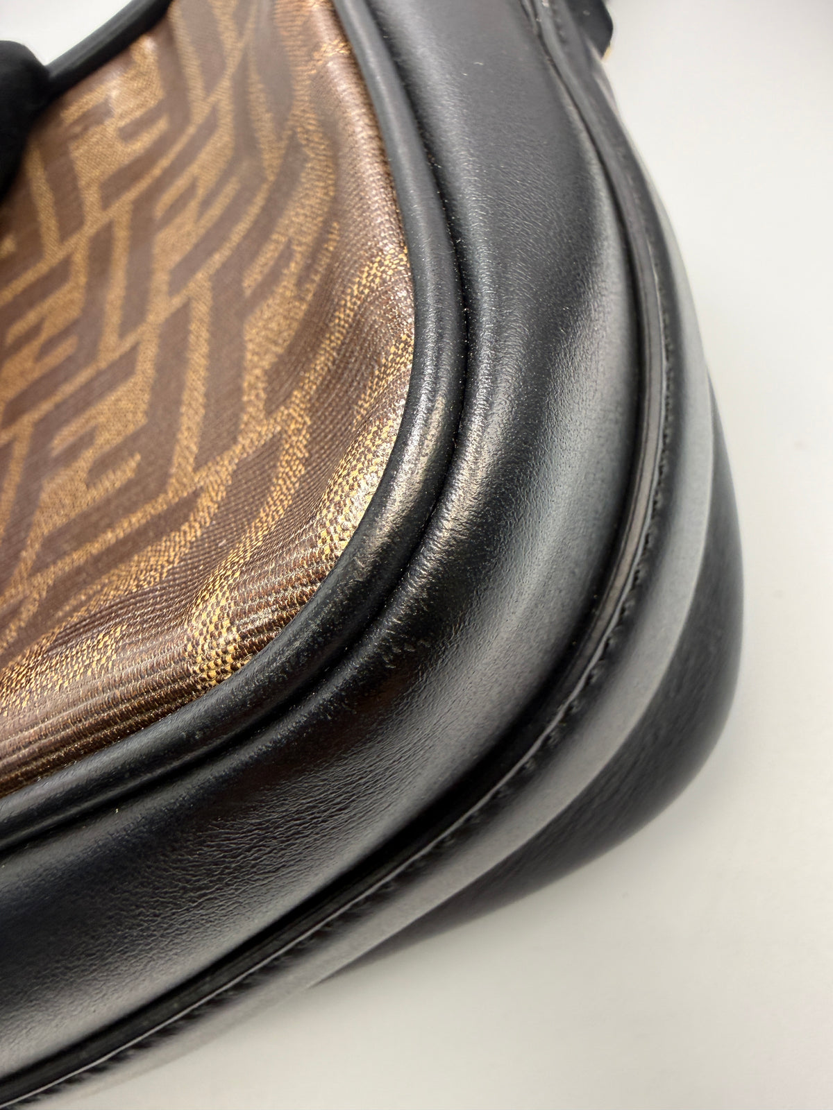 Fendi FF Zucca Tapestry Camera Case Bag in Brown Canvas and Black Leather