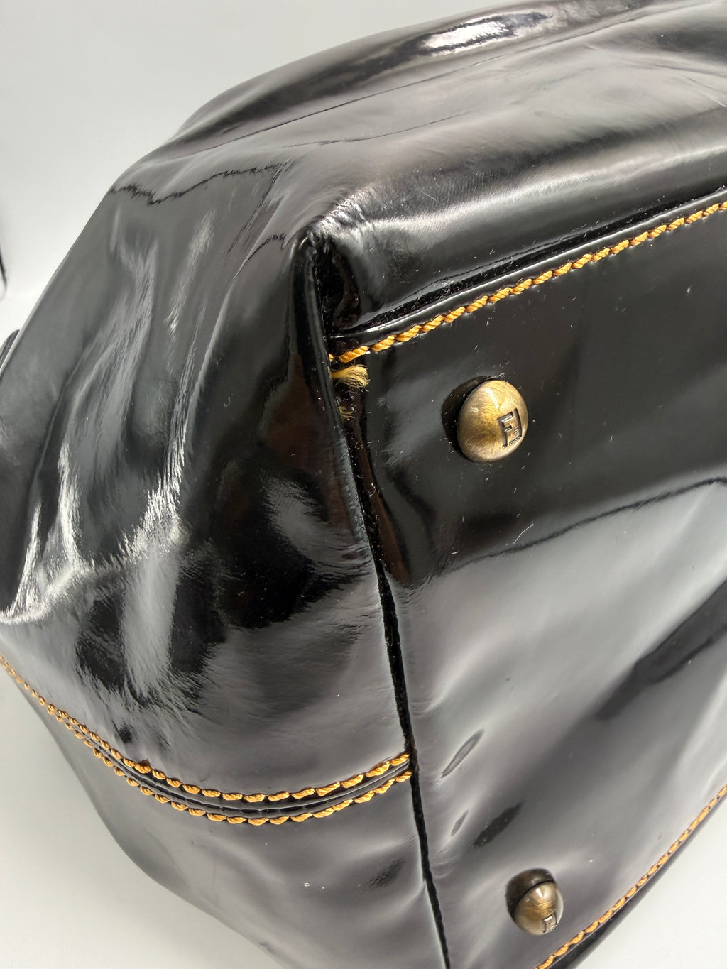 Fendi Vintage Black Patent Leather Chef Bag with Chain Detail