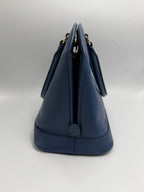 Prada Saffiano Lux Medium Promenade Dome Satchel (Baltico / Dark Navy)