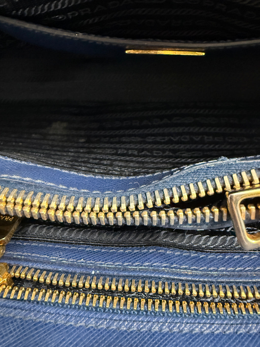 Prada Saffiano Lux Medium Promenade Dome Satchel (Baltico / Dark Navy)