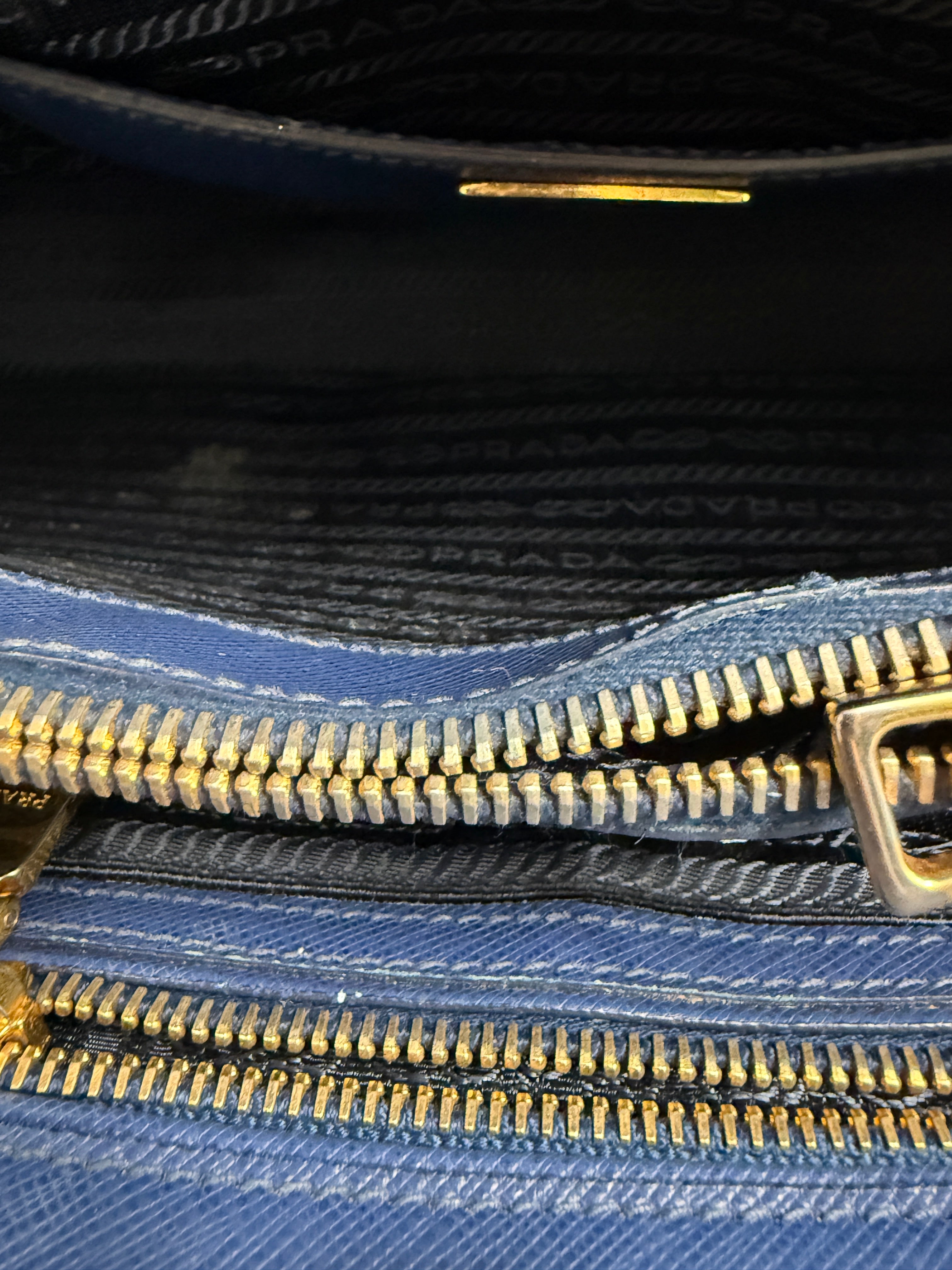 Prada Saffiano Lux Medium Promenade Dome Satchel (Baltico / Dark Navy)