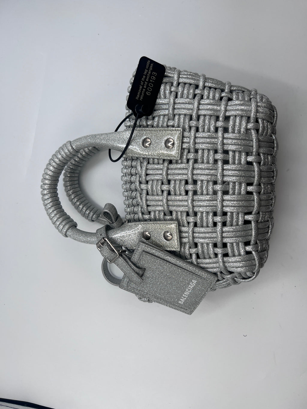 Balenciaga Silver Woven Glitter Basket Bag