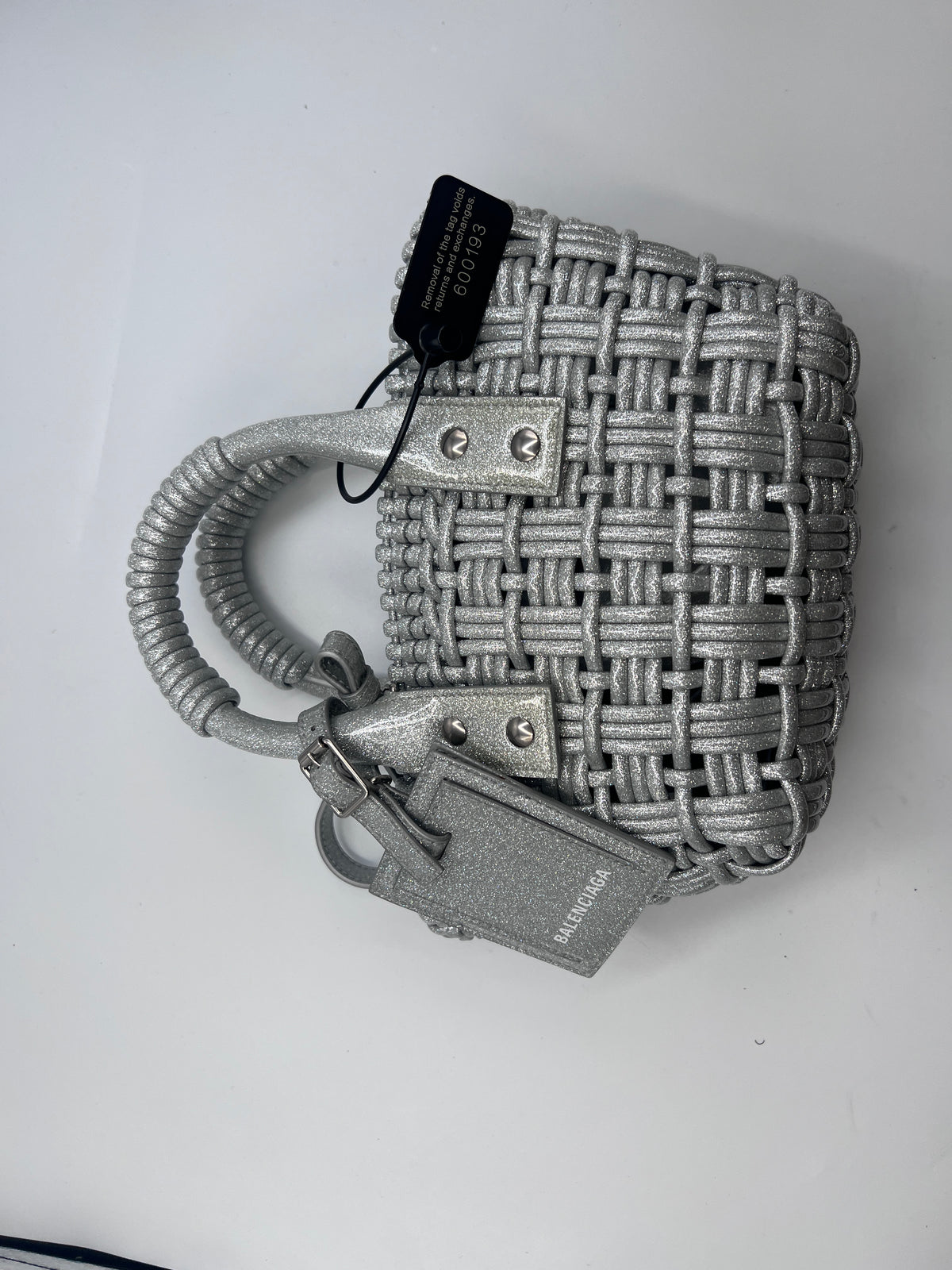 Balenciaga Silver Woven Glitter Basket Bag