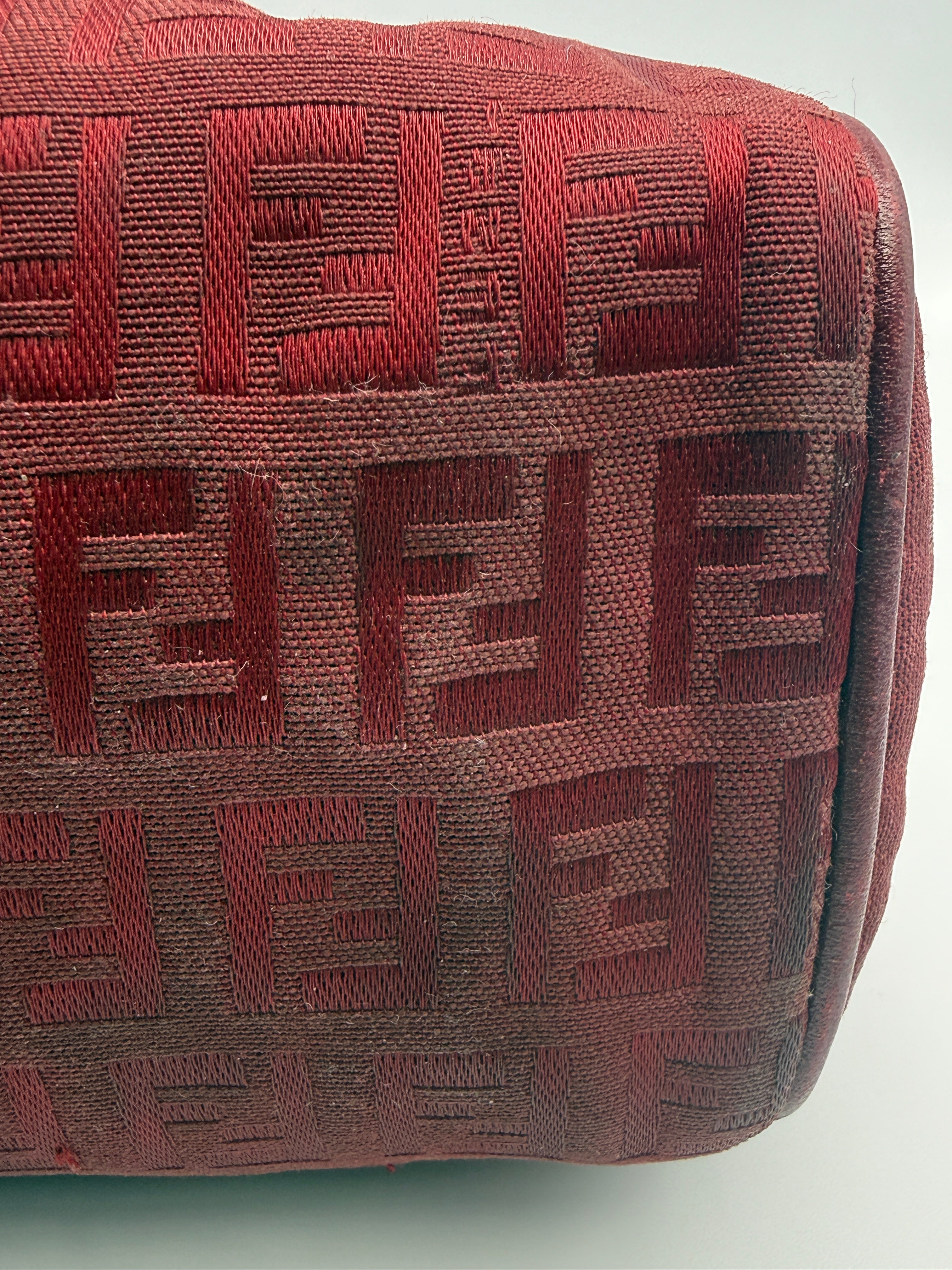 Fendi Vintage Zucca Jacquard Canvas Cylindrical Shoulder Bag in Burgundy Red