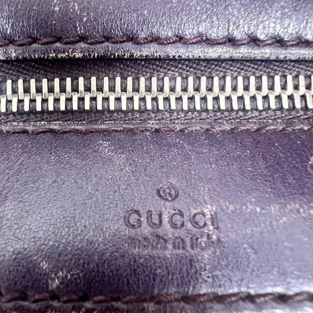 Gucci GG Monogram Canvas Boston Bag with Purple Leather Trim