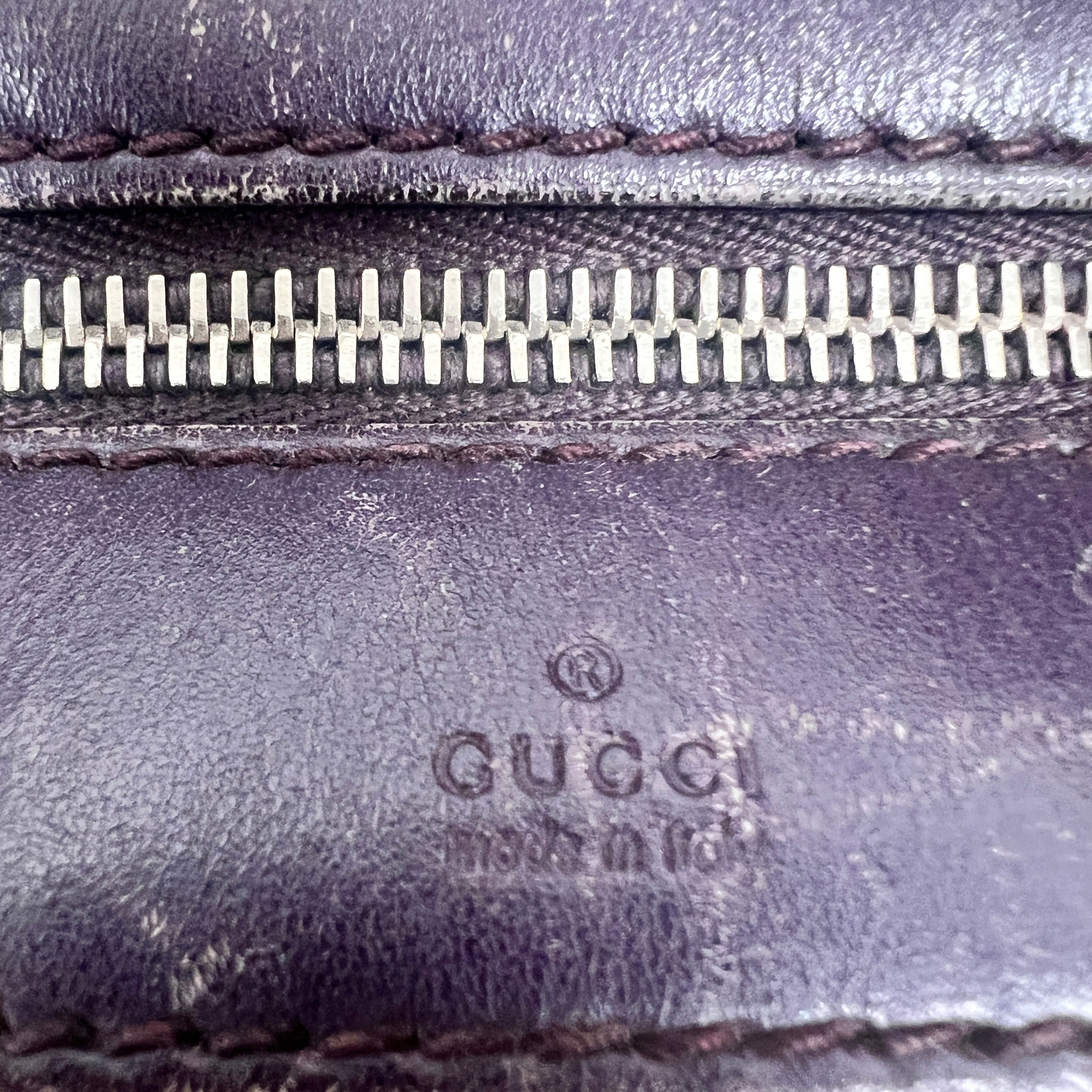 Gucci GG Monogram Canvas Boston Bag with Purple Leather Trim