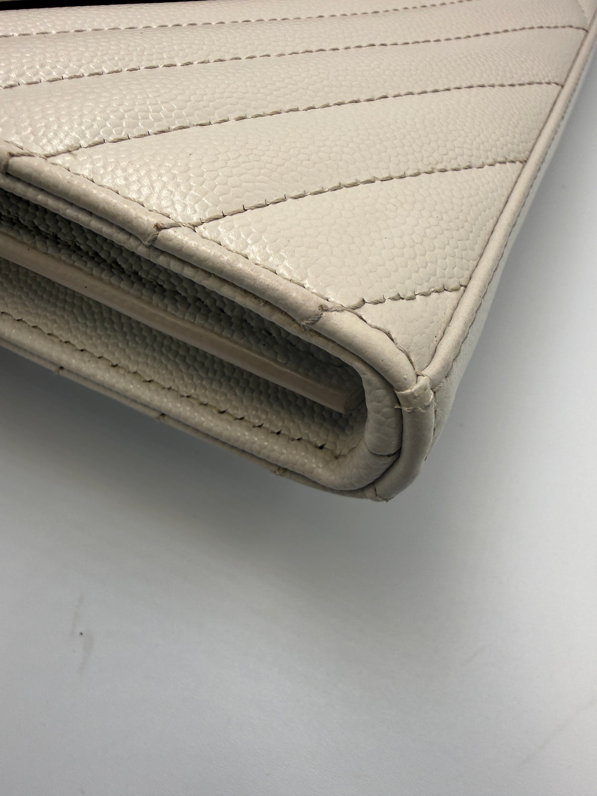 Saint Laurent Cassandre Envelope Chain Wallet / Shoulder Bag in Light Greige Matelassé Leather