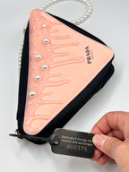 Prada Beauty Pearl Triangle Makeup Pouch Shoulder Bag Pink & Black