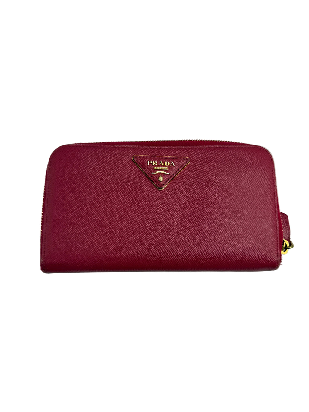 Prada Saffiano Metal Triangle Logo Zip-Around Continental Wallet (Peonia / Magenta)
