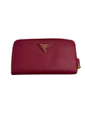 Prada Saffiano Metal Triangle Logo Zip-Around Continental Wallet (Peonia / Magenta)