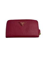 Prada Saffiano Metal Triangle Logo Zip-Around Continental Wallet (Peonia / Magenta)