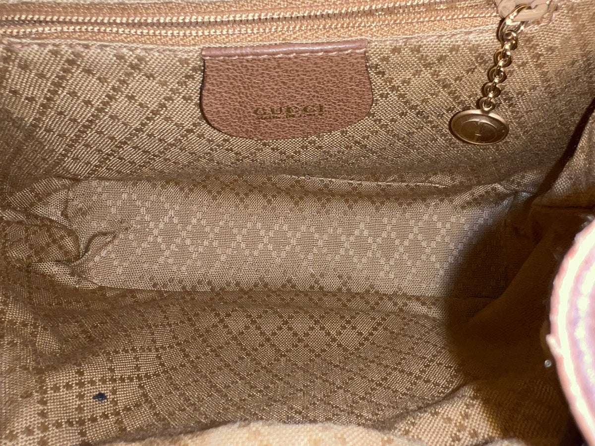 Gucci Vintage Bamboo Small Backpack in Brown Suede and Pebbled Leather