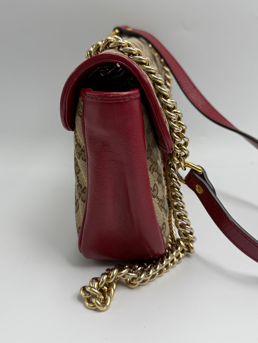Gucci GG Marmont Small Shoulder Bag in Original GG Canvas with Red Leather Trim