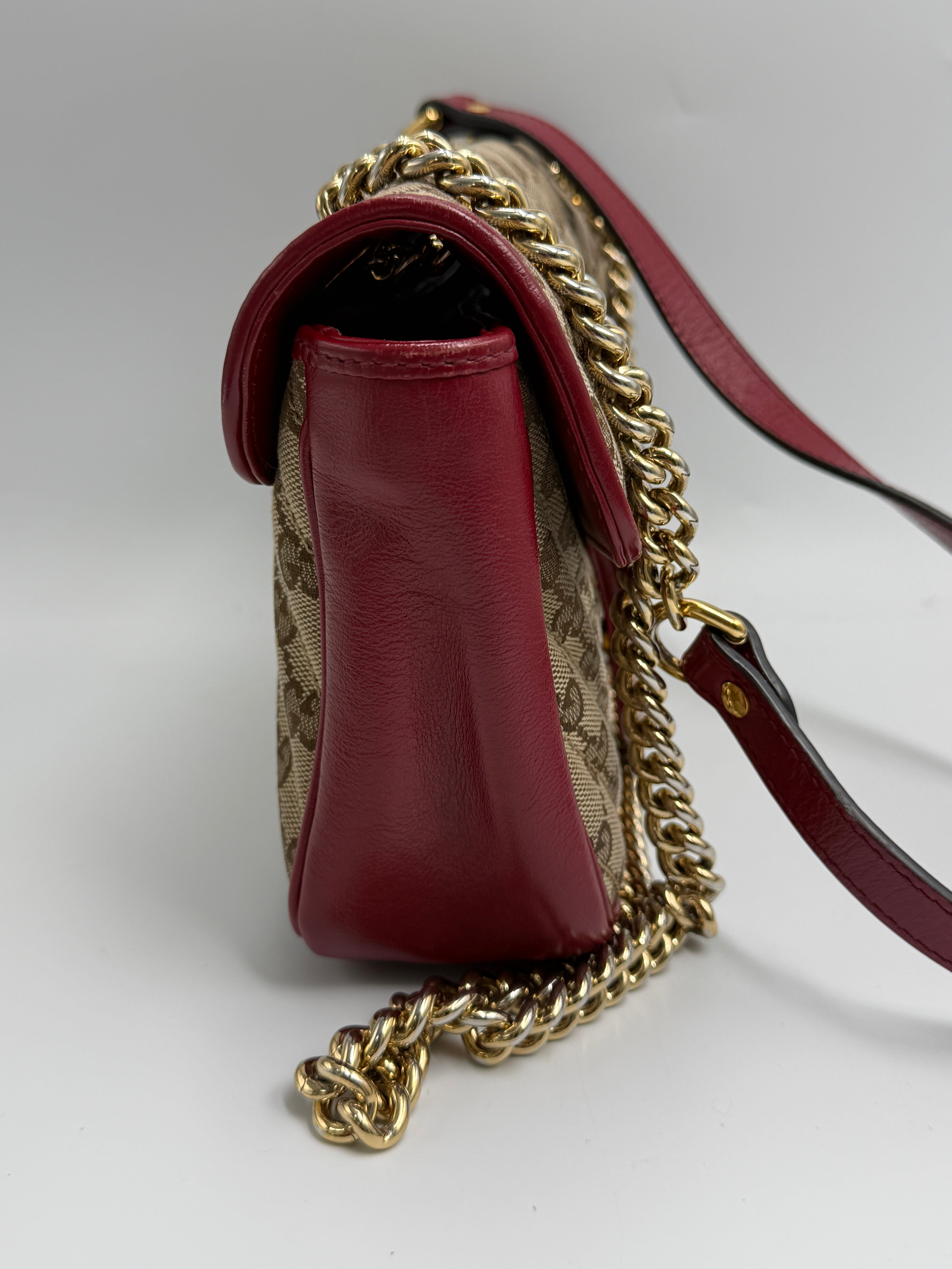 Gucci GG Marmont Small Shoulder Bag in Original GG Canvas with Red Leather Trim