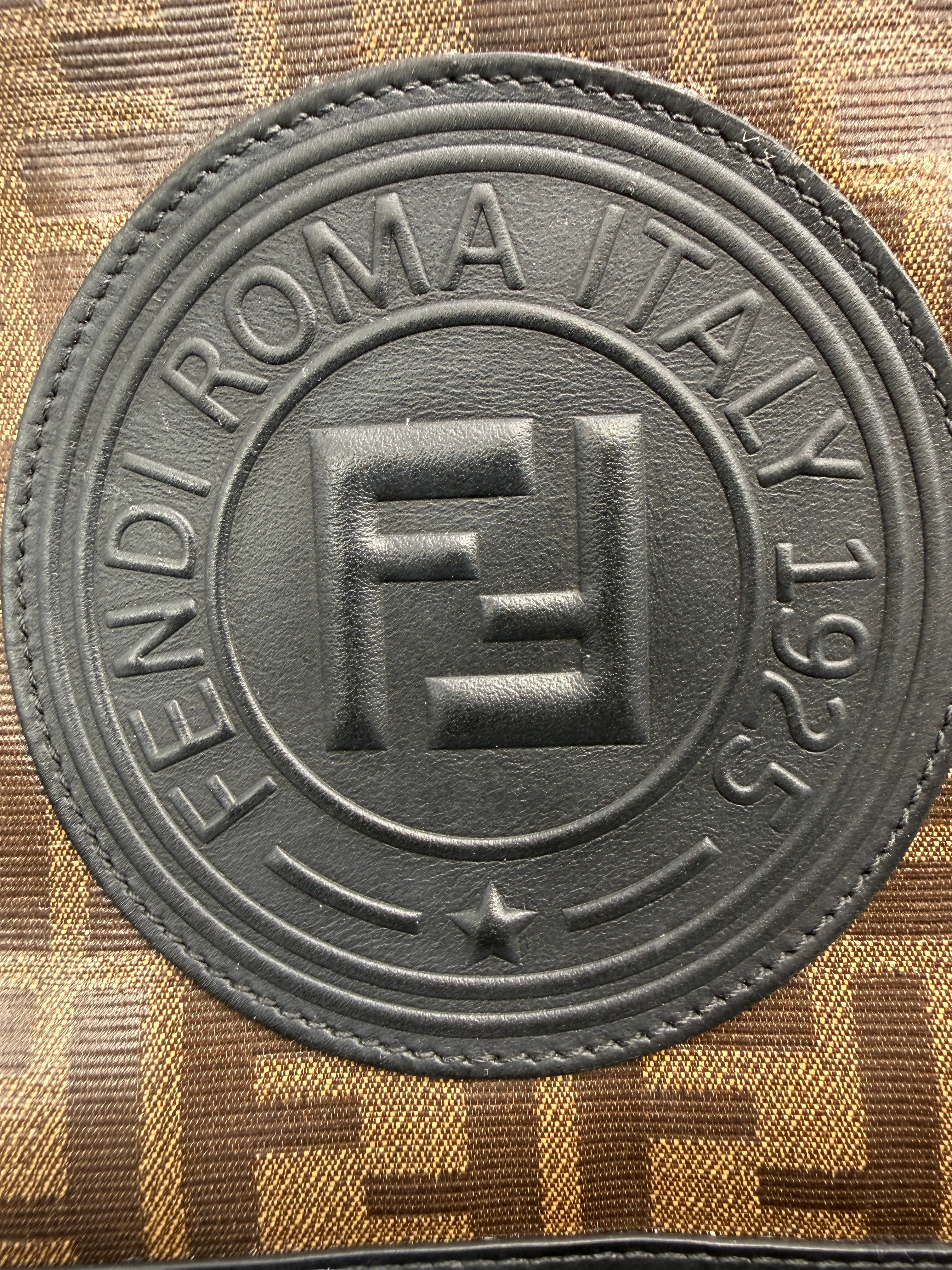 Fendi FF Zucca Tapestry Camera Case Bag in Brown Canvas and Black Leather