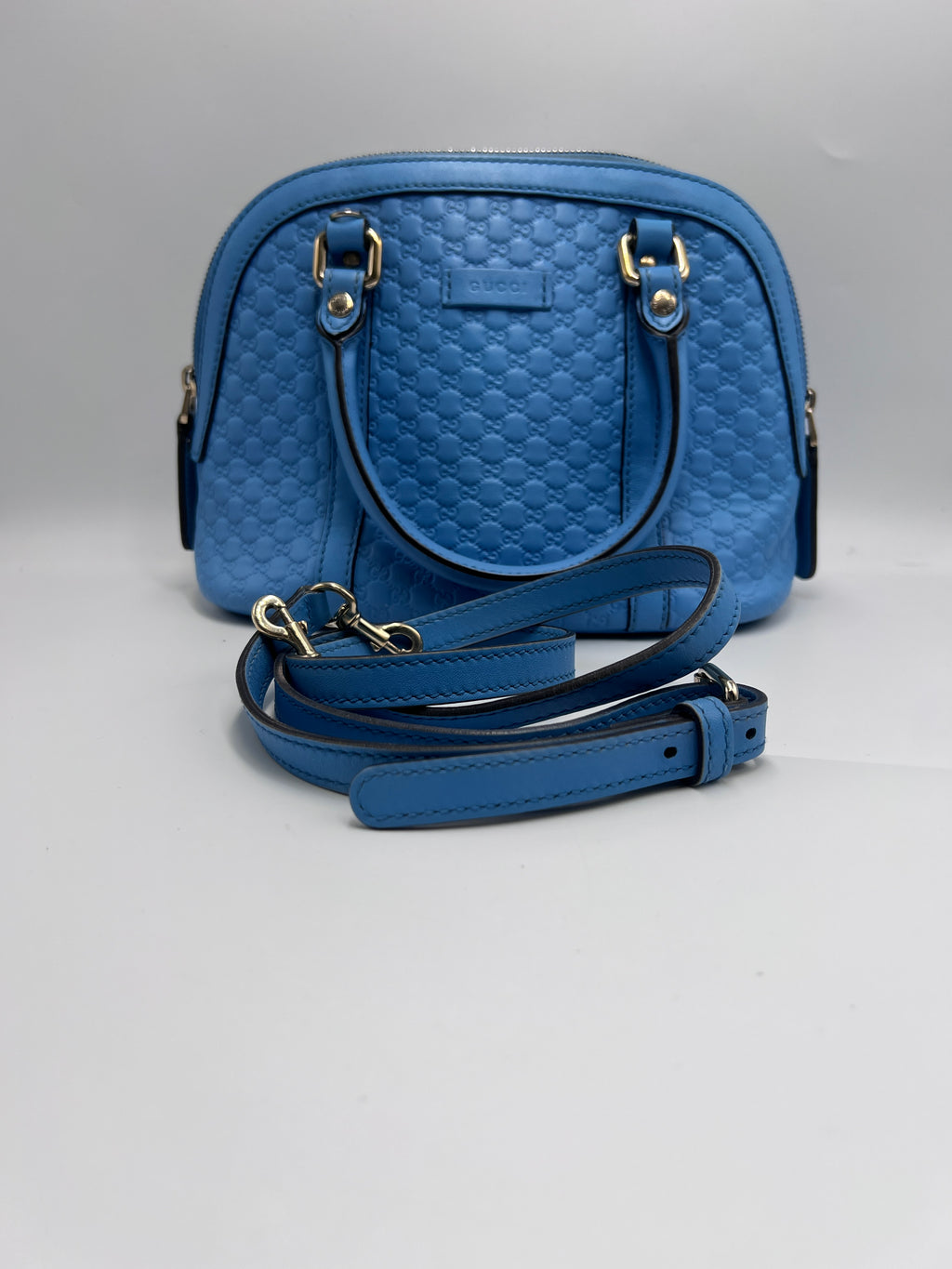 Gucci Micro Guccissima Small Dome Bag in Bright Blue Calfskin Leather