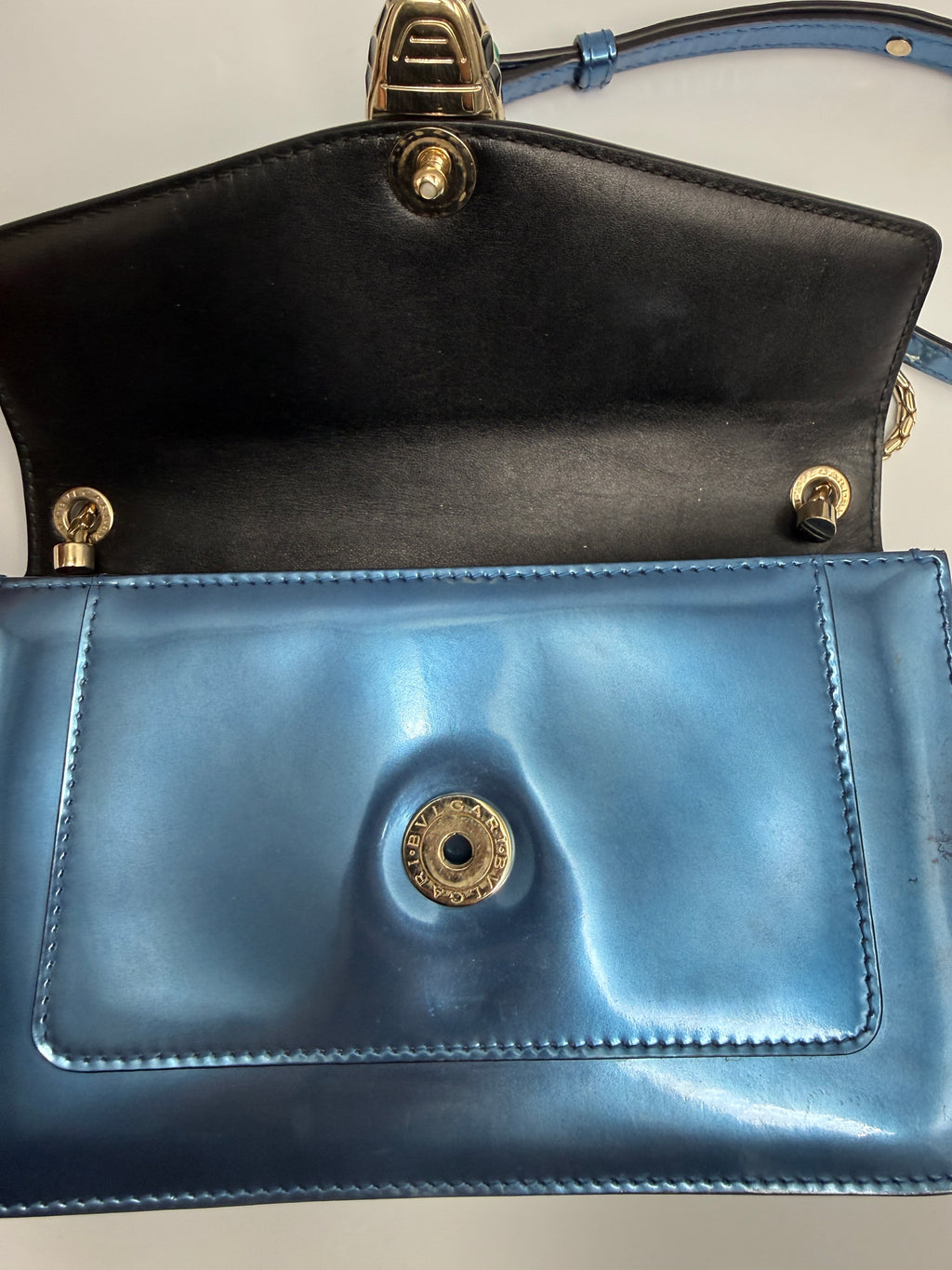 Bvlgari Serpenti Forever Metallic Calfskin Flap Bag in Electric Blue