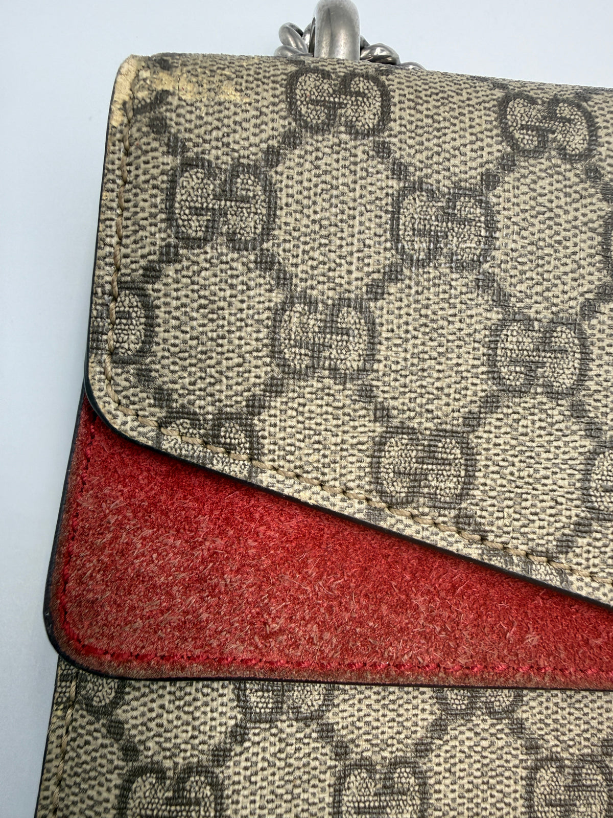 Gucci Dionysus GG Supreme Small Shoulder Bag with Red Suede Trim