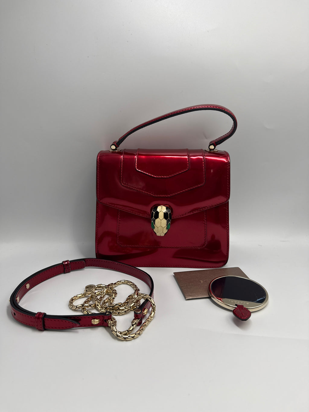 Bvlgari Serpenti Forever Metallic Top-Handle Flap Bag in Ruby Red