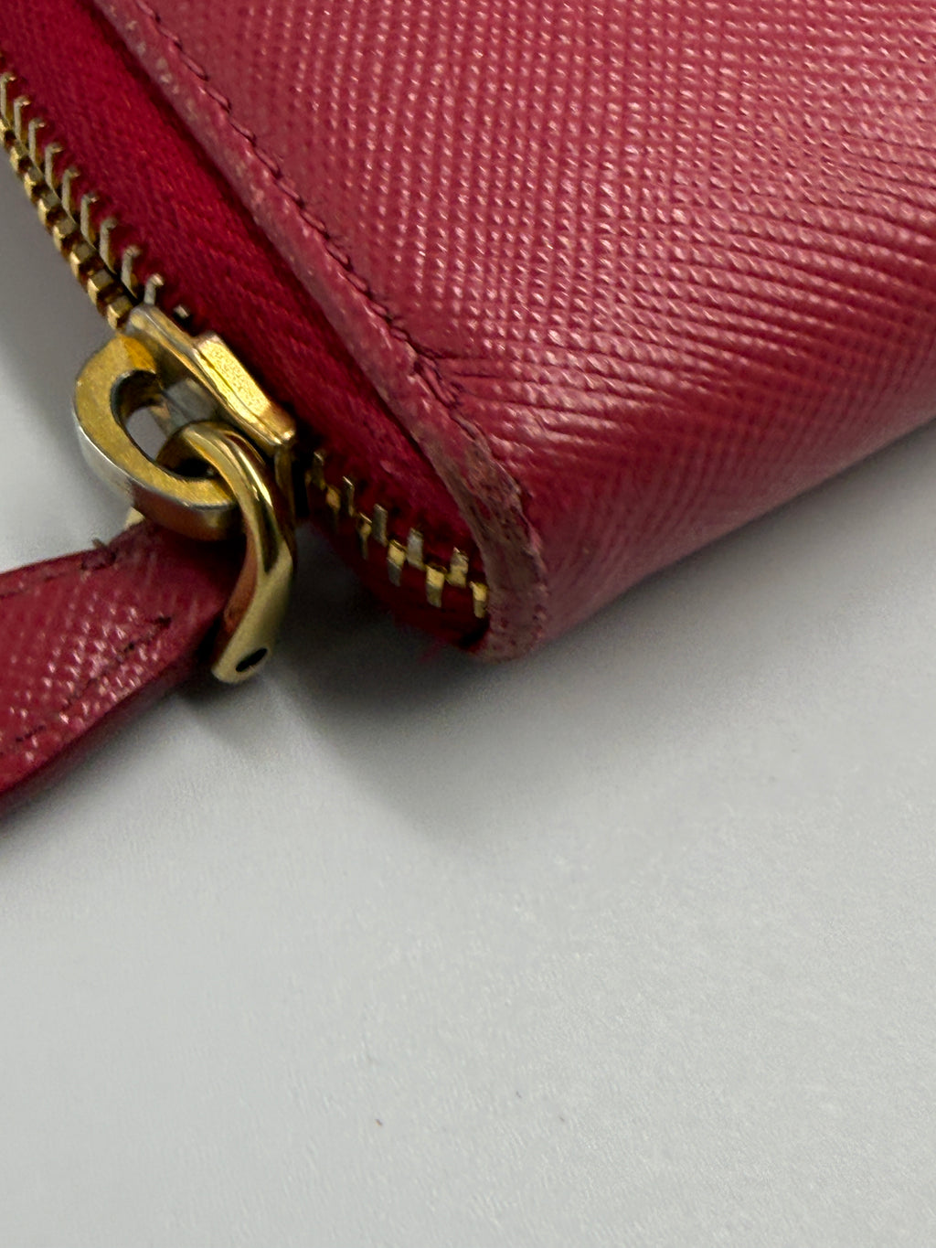 Prada Saffiano Metal Triangle Logo Zip-Around Continental Wallet (Peonia / Magenta)