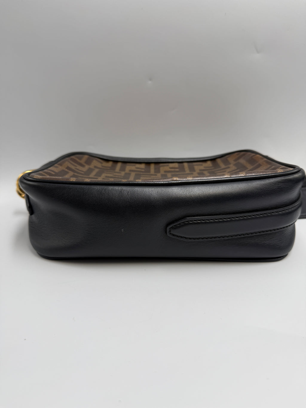 Fendi FF Zucca Tapestry Camera Case Bag in Brown Canvas and Black Leather