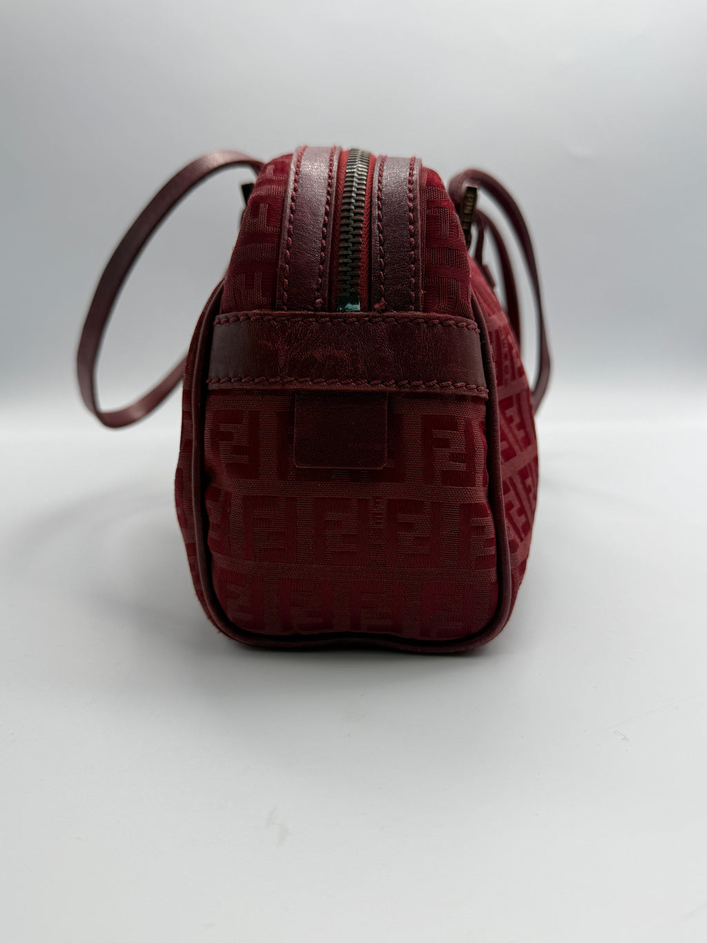 Fendi Vintage Zucca Jacquard Canvas Cylindrical Shoulder Bag in Burgundy Red