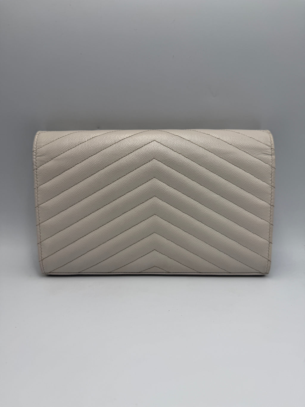 Saint Laurent Cassandre Envelope Chain Wallet / Shoulder Bag in Light Greige Matelassé Leather