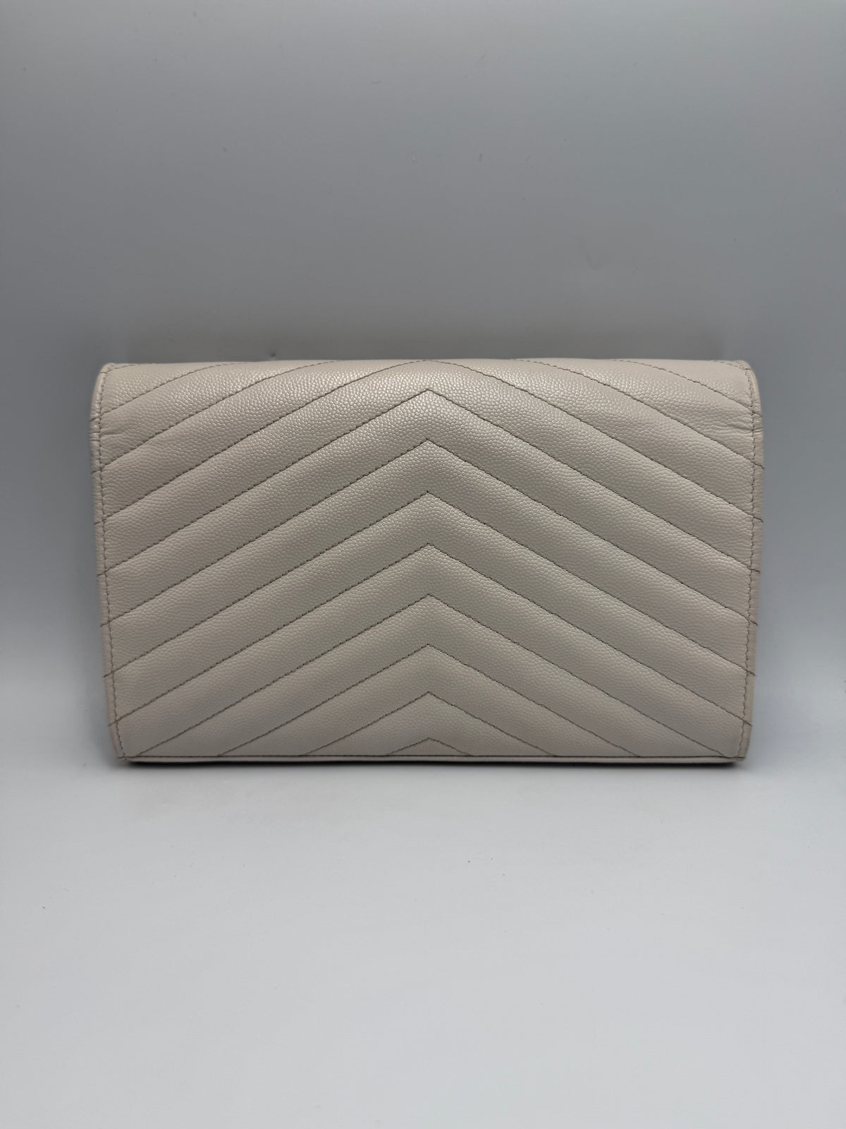 Saint Laurent Cassandre Envelope Chain Wallet / Shoulder Bag in Light Greige Matelassé Leather