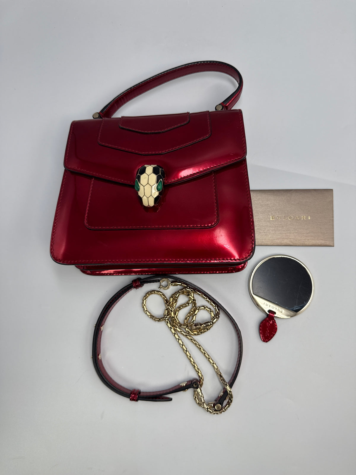 Bvlgari Serpenti Forever Metallic Top-Handle Flap Bag in Ruby Red