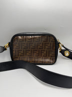 Fendi FF Zucca Tapestry Camera Case Bag in Brown Canvas and Black Leather