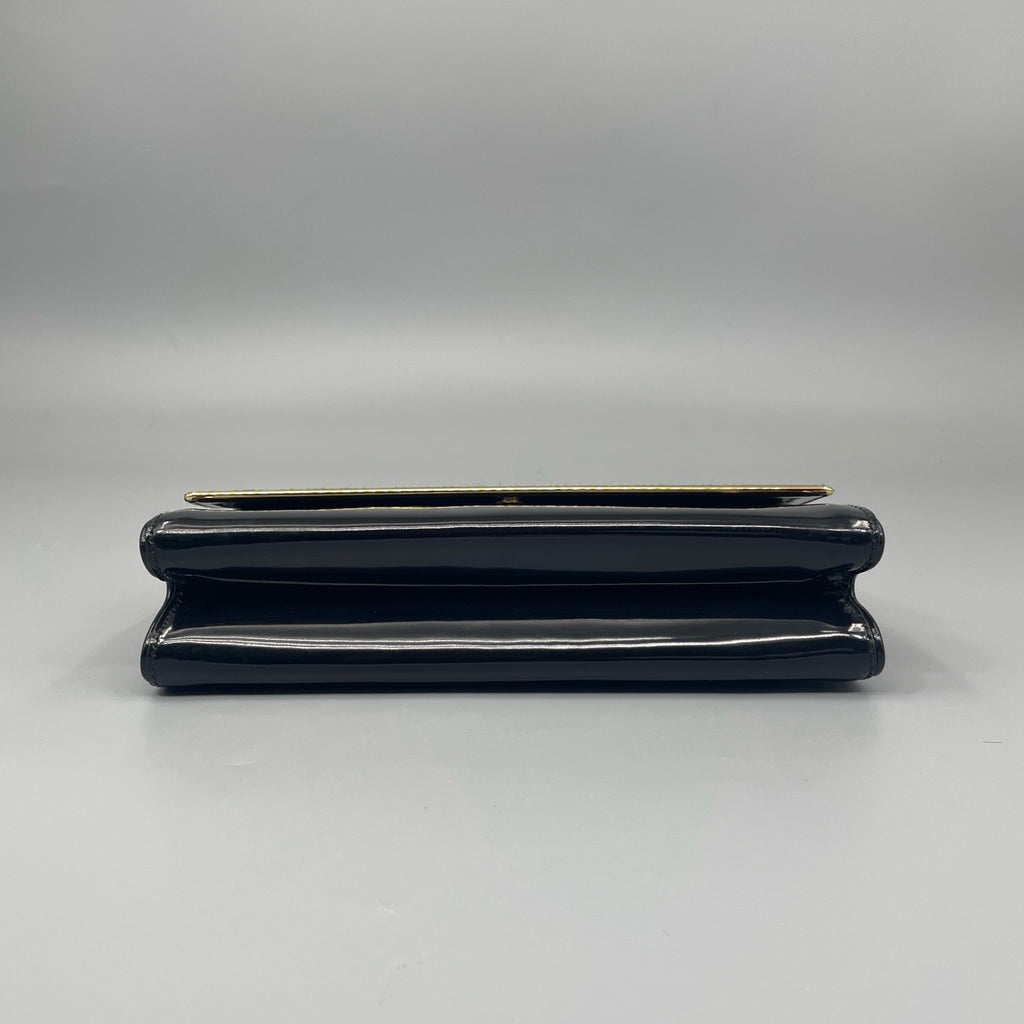 Prada Black Spazzolato Patent Leather Flap Bag with Gold-Tone Chain Strap