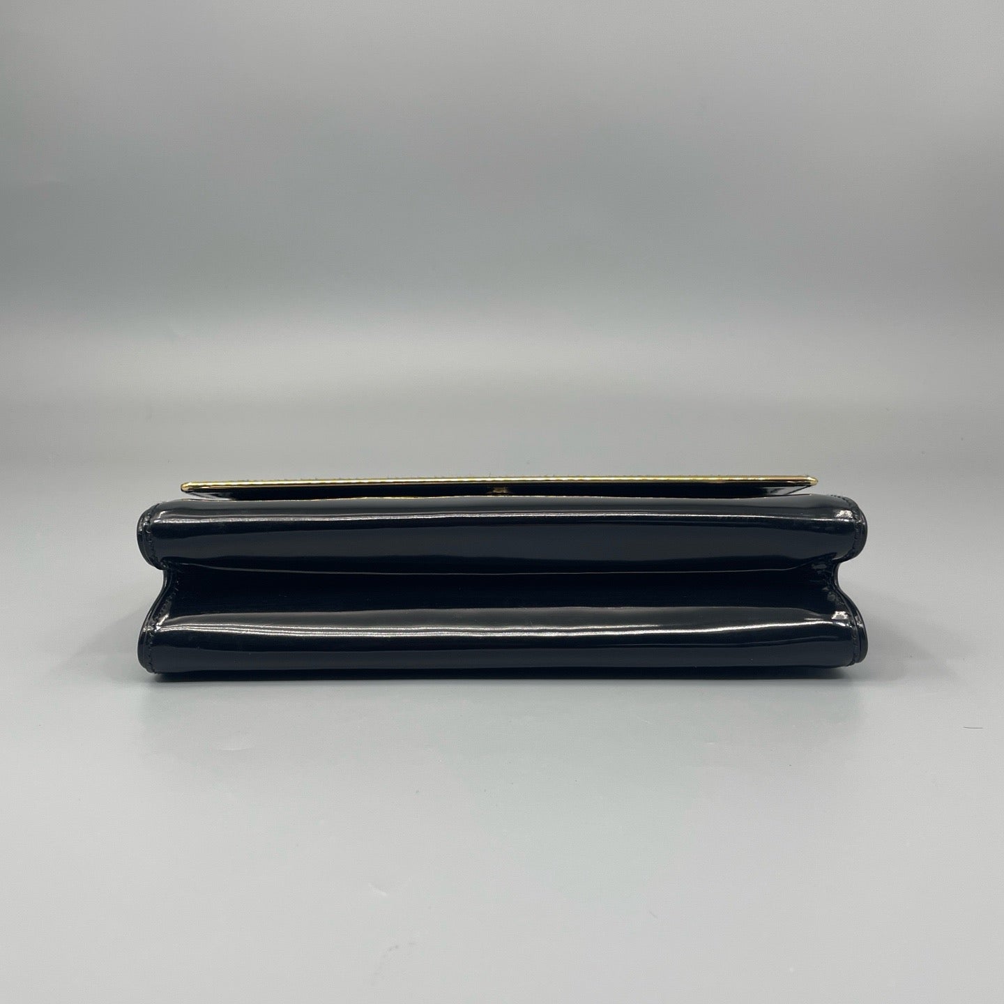 Prada Black Spazzolato Patent Leather Flap Bag with Gold-Tone Chain Strap