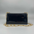 Prada Black Spazzolato Patent Leather Flap Bag with Gold-Tone Chain Strap