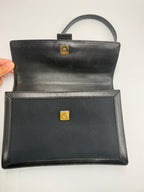 Gucci Vintage Square G Flap Shoulder Bag in Black Canvas and Leather