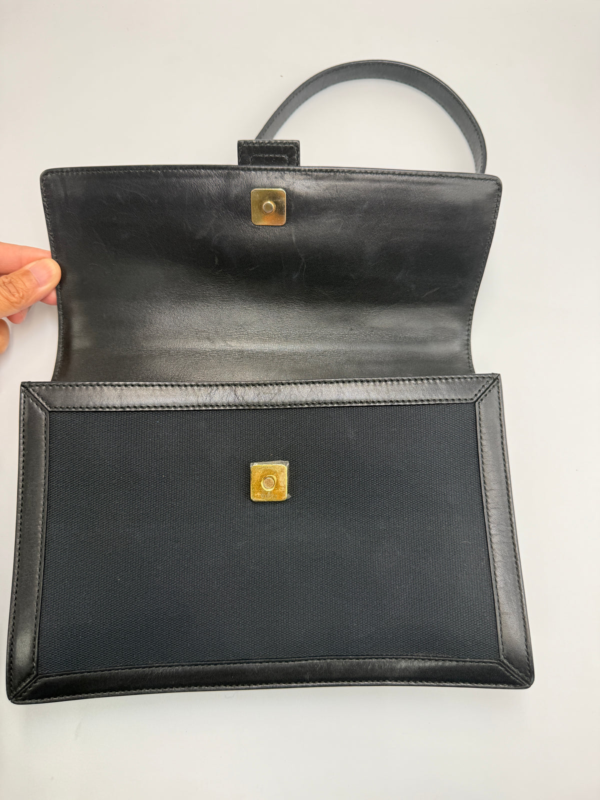 Gucci Vintage Square G Flap Shoulder Bag in Black Canvas and Leather