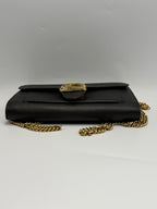 Coach Tabby Chain Clutch / Wallet on Chain with Crystal 'C' in Black Polished Pebble Leather