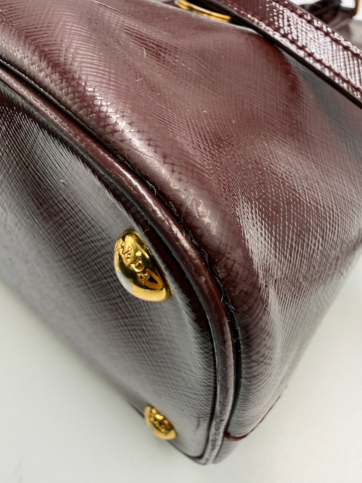 Prada Saffiano Lux Medium Promenade Dome Satchel (Granato / Burgundy)