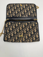Vintage Christian Dior Trotter Oblique Canvas Clutch Bag in Navy & Beige