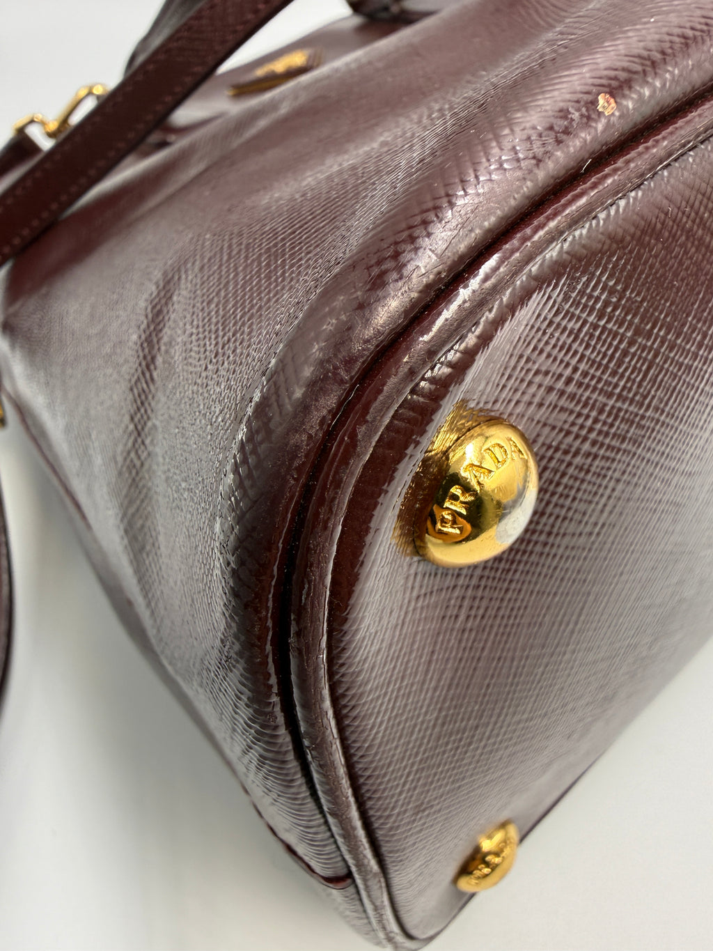 Prada Saffiano Lux Medium Promenade Dome Satchel (Granato / Burgundy)