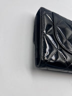 Chanel Classic Quilted Flap Wallet / Medium Wallet in Black Patent Leather with Silver Hardware