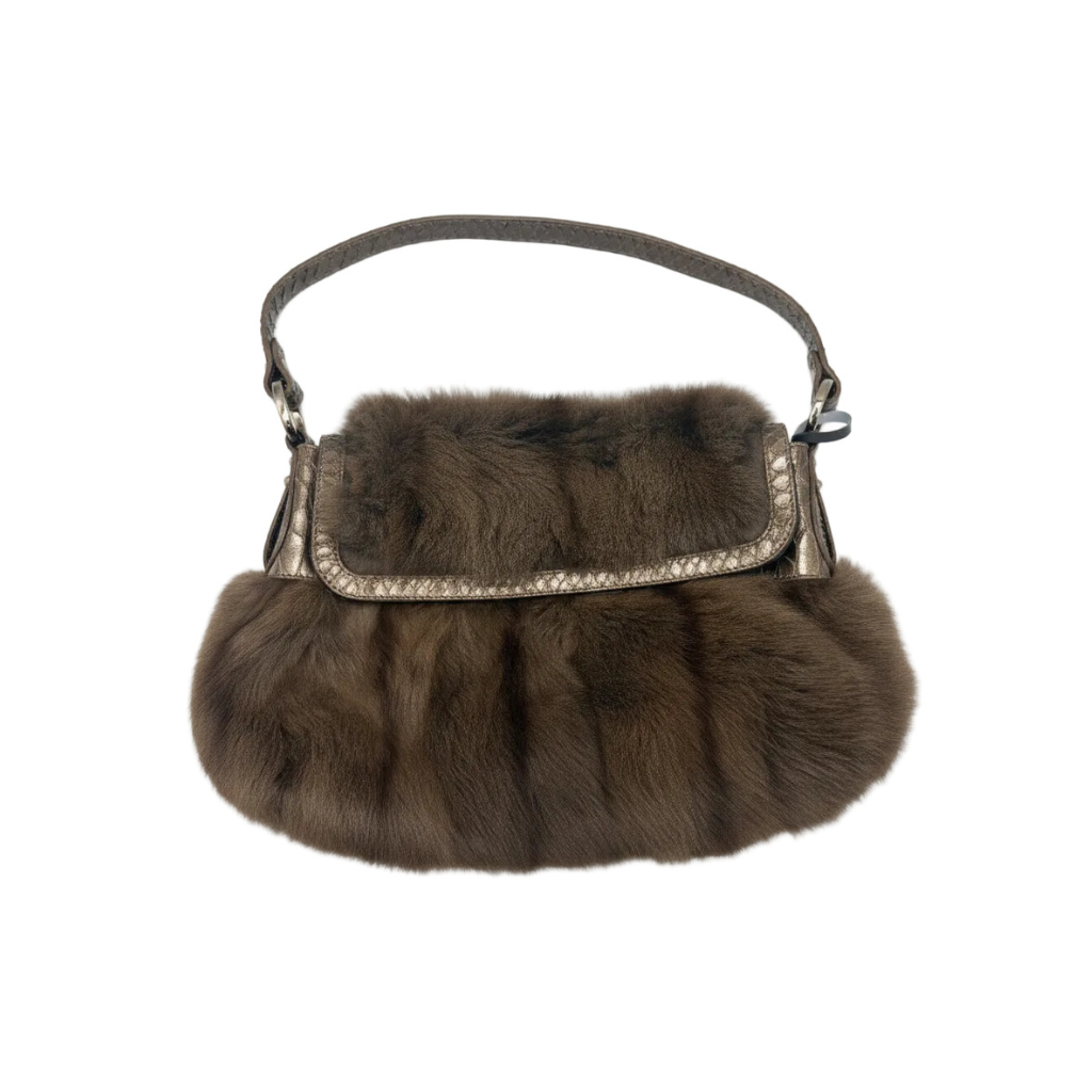 authentic vintage fendi exotic skin mink fur with snake skin leather trim shoulder bag in great condition for sale, certificate is avaliable